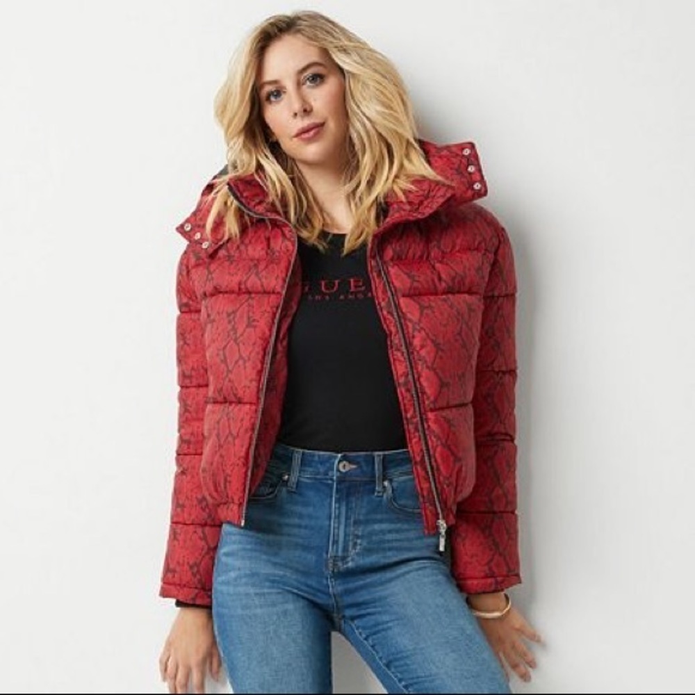 NEW GUESS Baddie Snake-Print Puffer Jacket - Picture 3 of 8